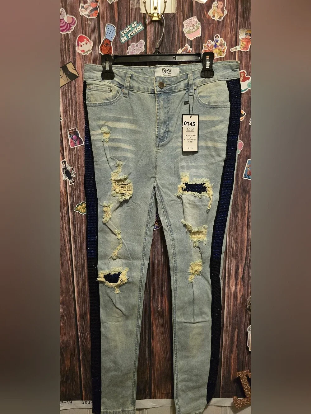 DNA Light Blue Distressed Men’s Jeans with Navy Side Stripe